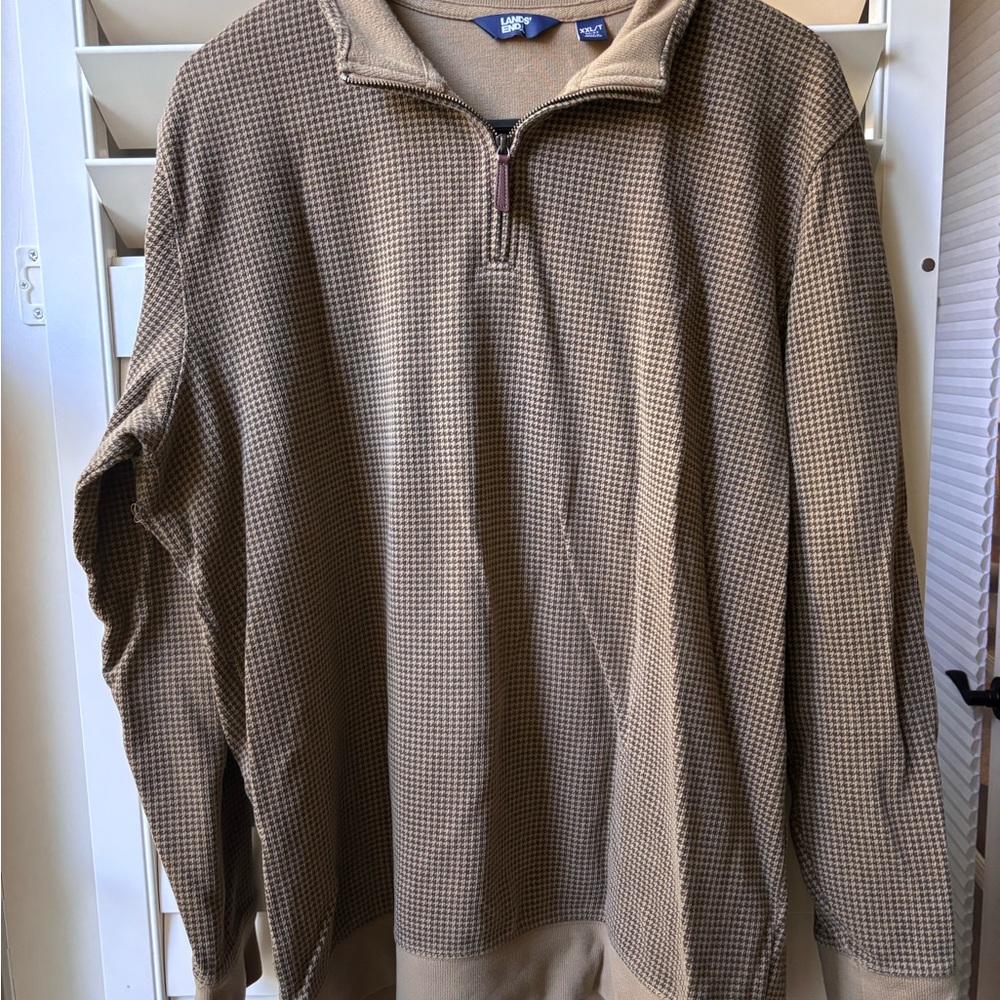 Lands' End Men's Brown Half-Zip Sweater Houndstooth XXLT